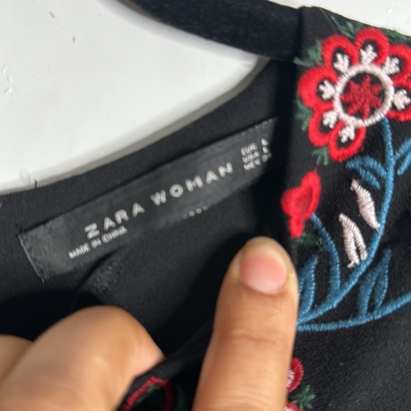 Zara black embroidered multi color midi dress size large cottage core long sleev - Picture 8 of 11